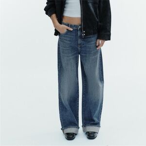 👖NWT Zara Jeans Low Rise Full Length Baggy Relaxed Fit Mini Fold Up Cuffed Sz4